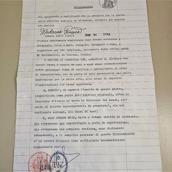 NEW Pensive Madonna 3D Collector Plate Hand Made in Italy 1978 Ivory Alabaster - Picture 4 of 6